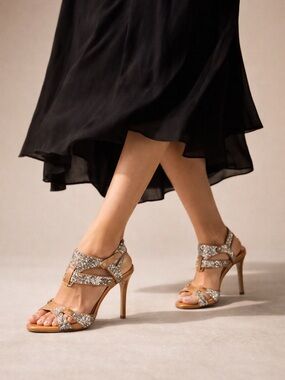 Sparkling Tan Strappy High-Heel Sandals